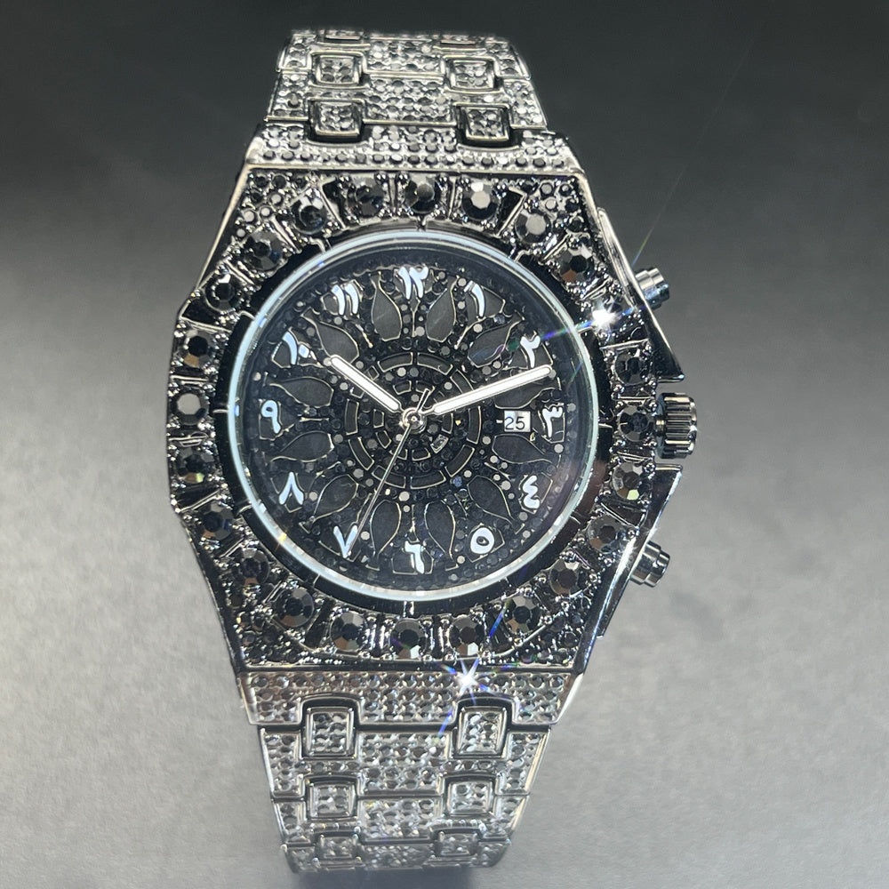 Fashion Green Black Watch For Mens Luxury Iced Quartz Watch Mans Hip Hop Square Cz Jewelry Wristwatch Christmas Gift For Men Women