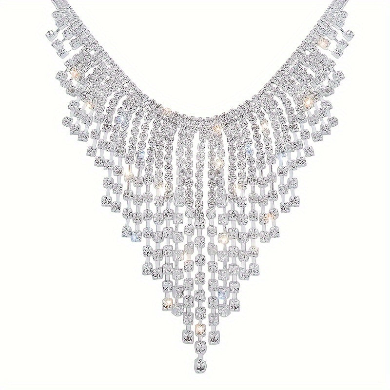 Luxurious Shiny Zirconia Tassel Necklace, Fashionable Japanese And Korean Style, Copper Base, Women'S Daily Accessories, Elegant Throughout The Four Seasons