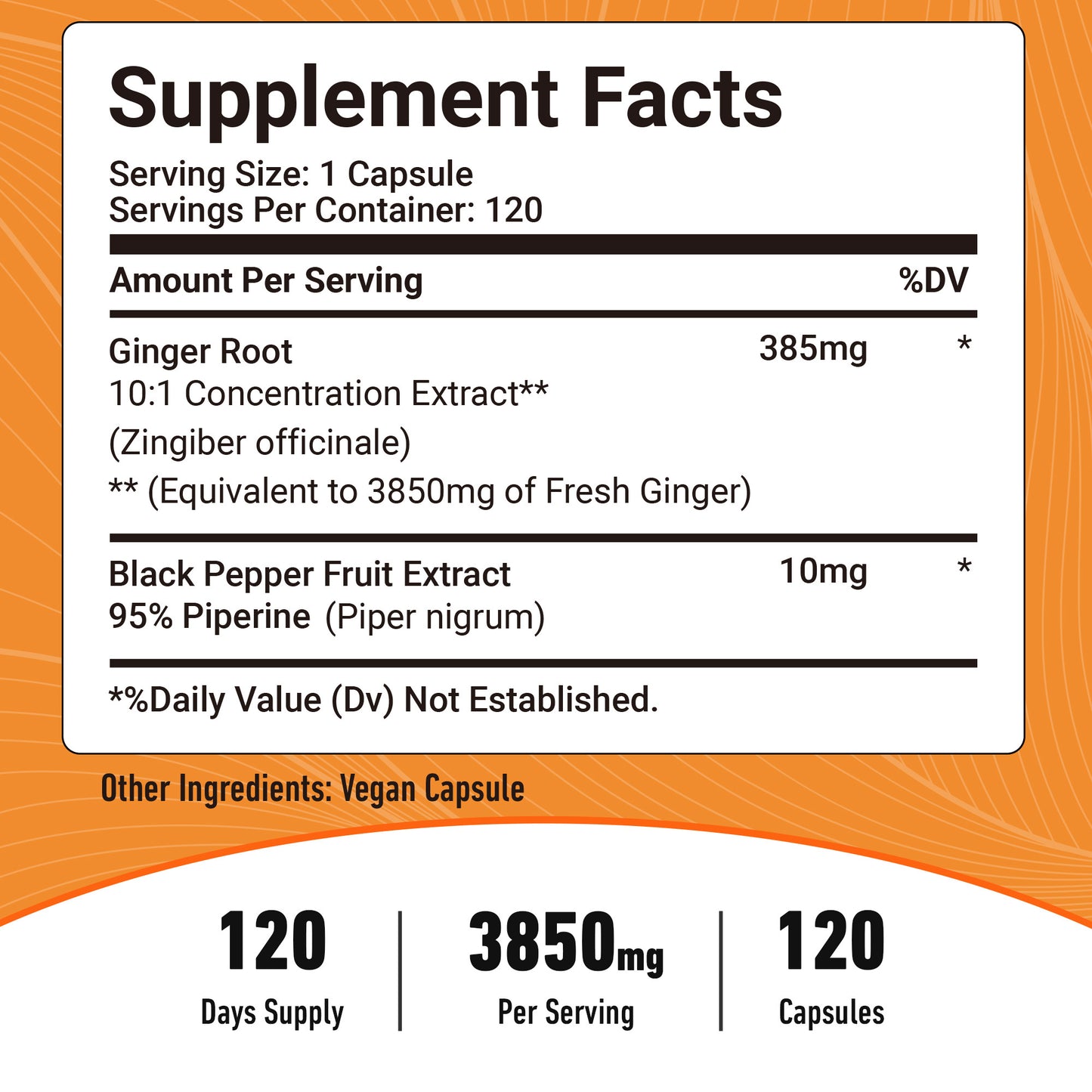 Ginger Capsules - with Black Pepper Fruit, Supports Immune and Digestive Health - 120pcs