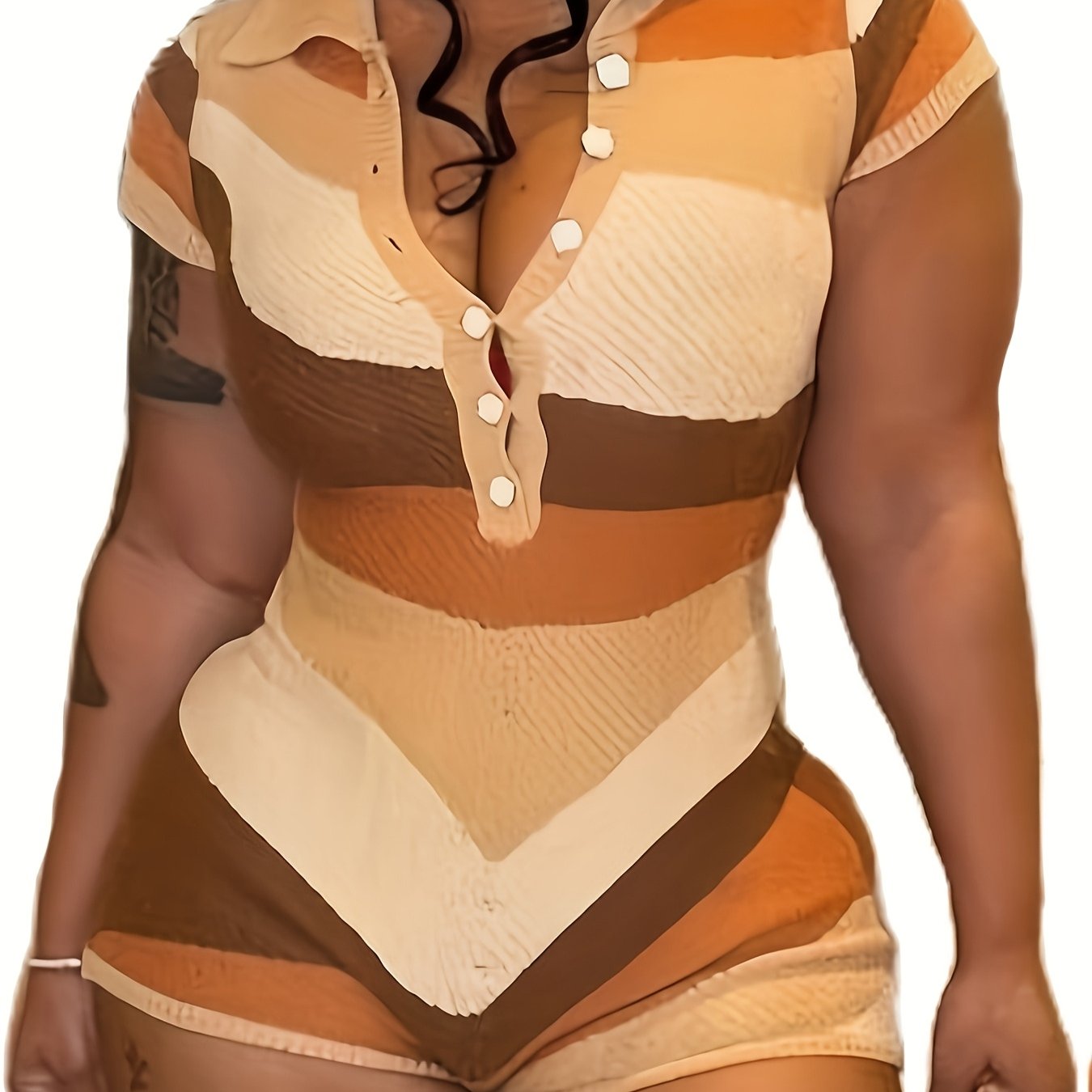 Women's Sexy One-Piece Romper - Beige/Brown/Orange/ - Machine Washable Outfit for Parties, Office, or Casual Attire - Chic Jumpsuit for Women