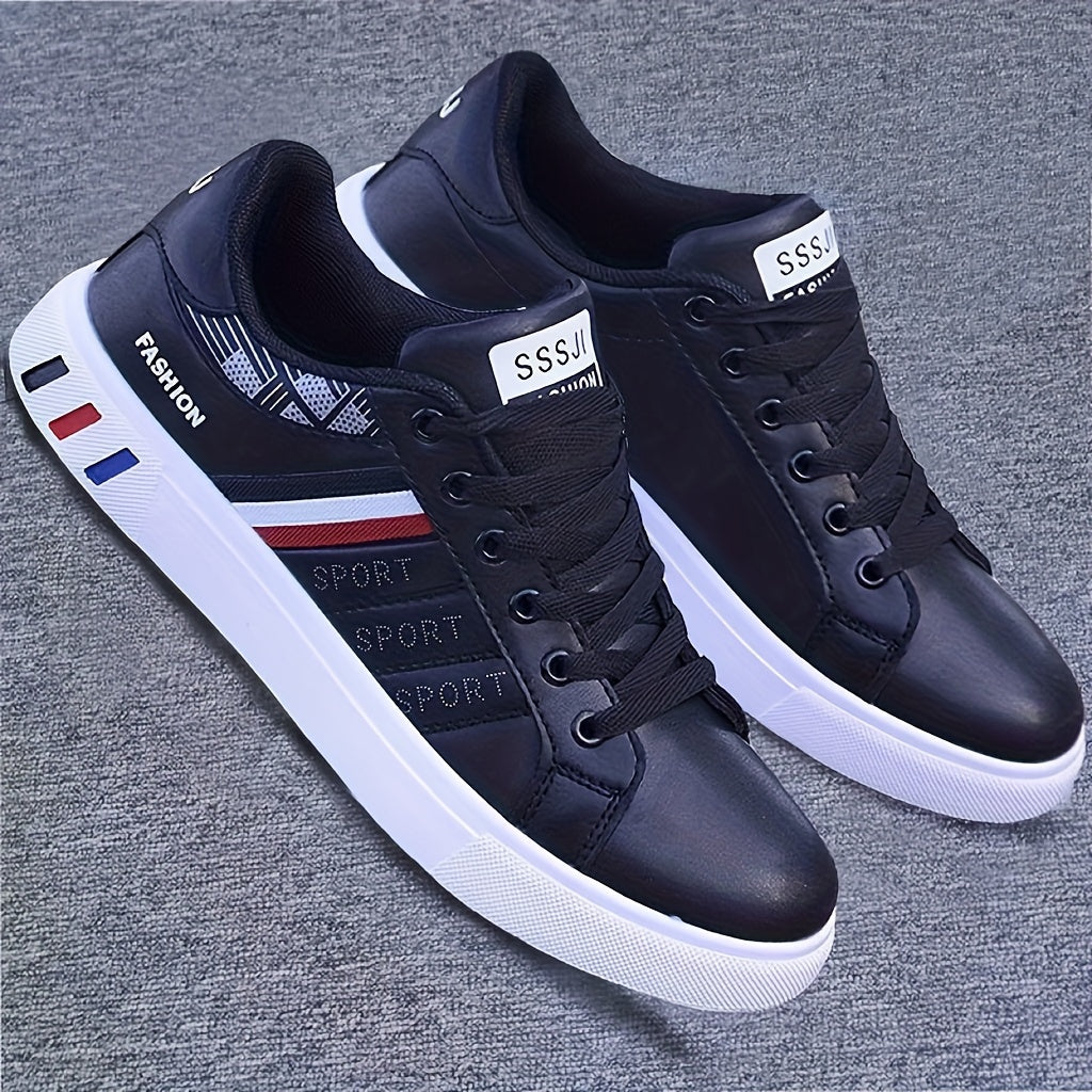 NVSHIXIUXIANPINGDI Women's Casual Flat Sneakers - Sporty White with Blue & Red Stripe, Lace-Up, Lightweight EVA Material, All-Season Comfort Shoes, Cute Shoes