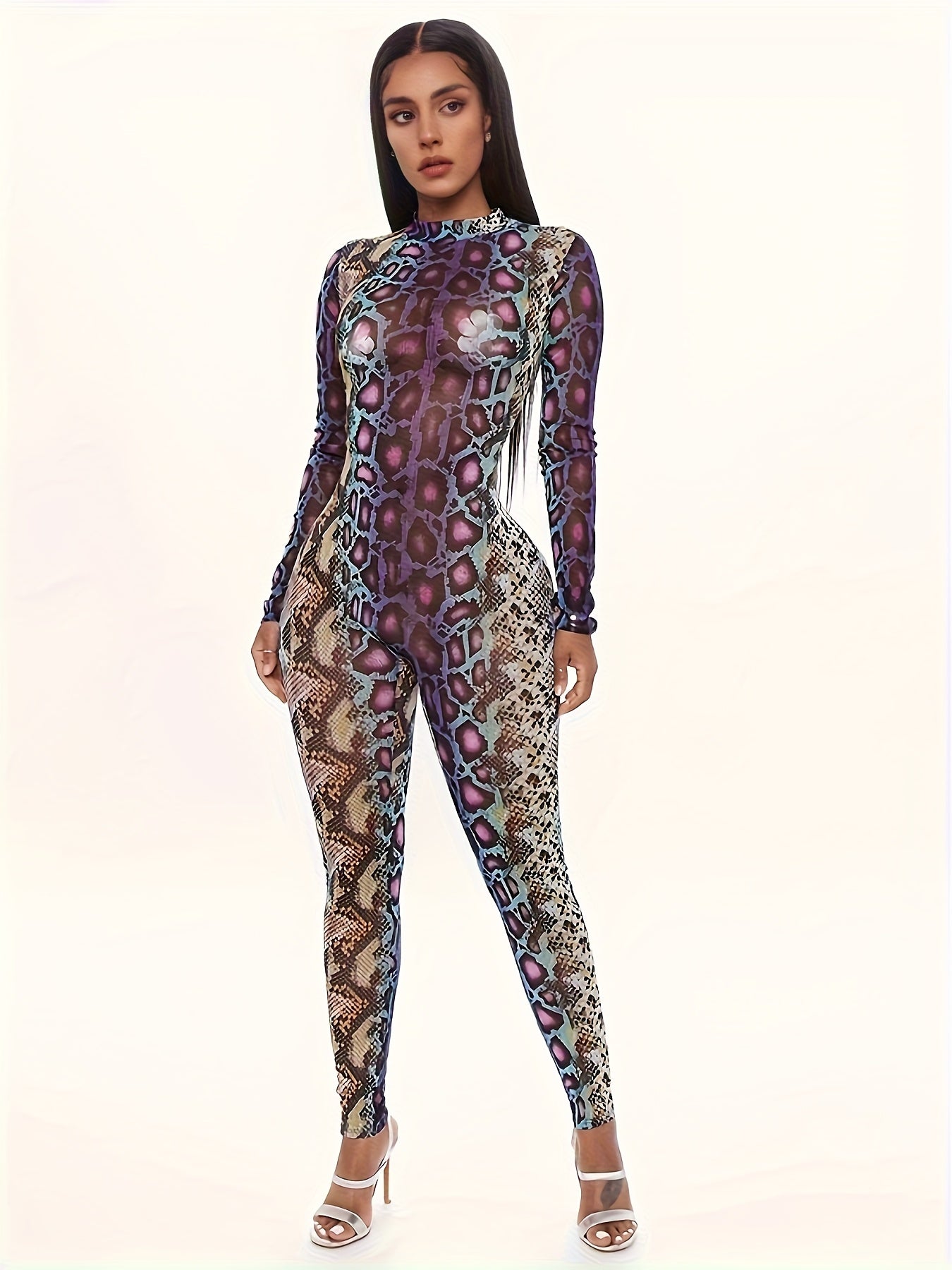 Hot Selling New Women's Clothing In Spring And Autumn Season with Snake Print, Lifting Buttocks, Tight Fitting Casual Jumpsuit