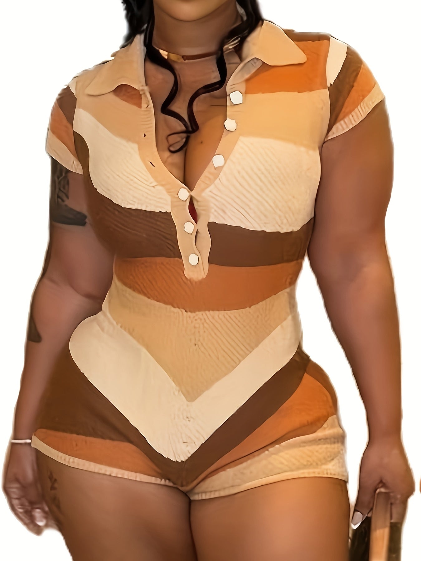 Women's Sexy One-Piece Romper - Beige/Brown/Orange/ - Machine Washable Outfit for Parties, Office, or Casual Attire - Chic Jumpsuit for Women