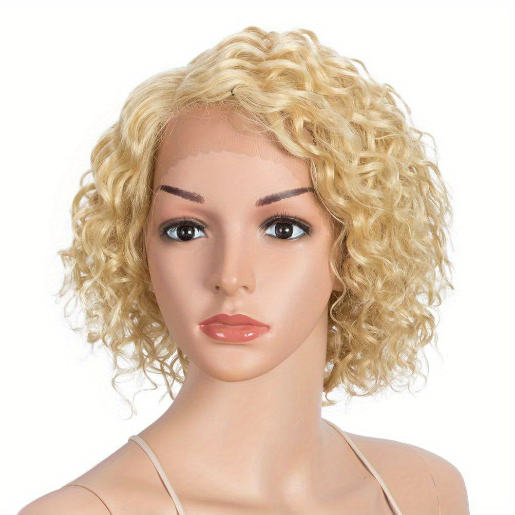 10" Human Hair Afro Wigs Short Curly Wigs for Black Women Lace Front Side Part Wigs (10 Inch, 613)