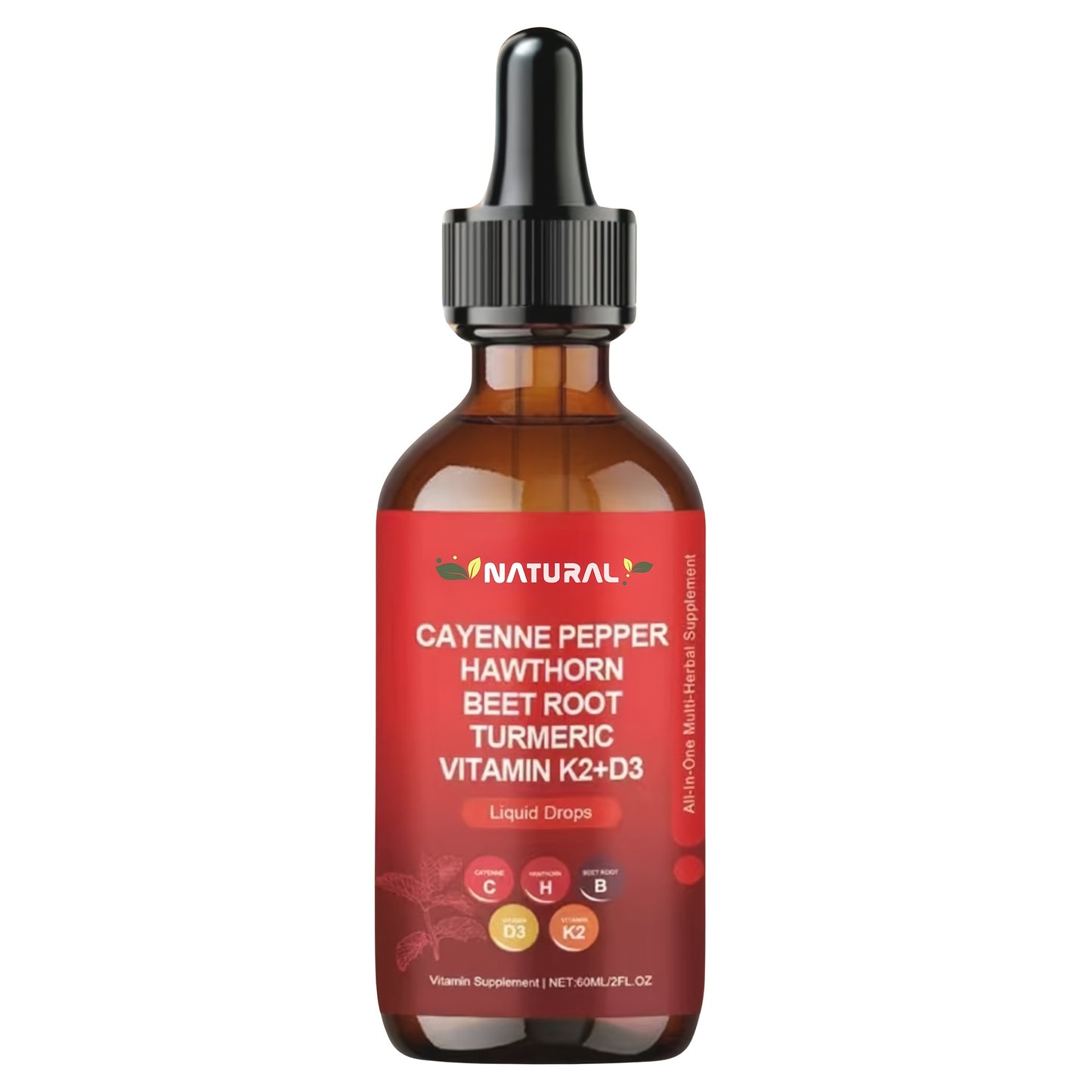Vitamin K2 D3 Cayenne Pepper Liquid Drops, Beet Root, Turmeric, Ginseng, Ceylon Cinnamon, Daily Wellness Supplement, Allergy Friendly, 2.03oz,Mother's Day gift to mother