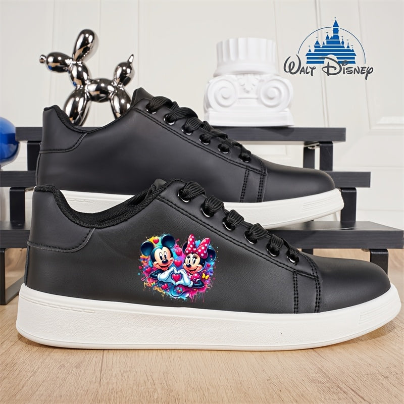 New Disney Mickey Minnie Lover Trendy Cartoon Cute Pattern, Women's Solid Color 2D Print Sneakers, Men's Comfortable Low-Top Casual Shoes, Couples' Four Seasons Style, Lightweight Versatile Everyday Shoes, Best Gift for Sprin
