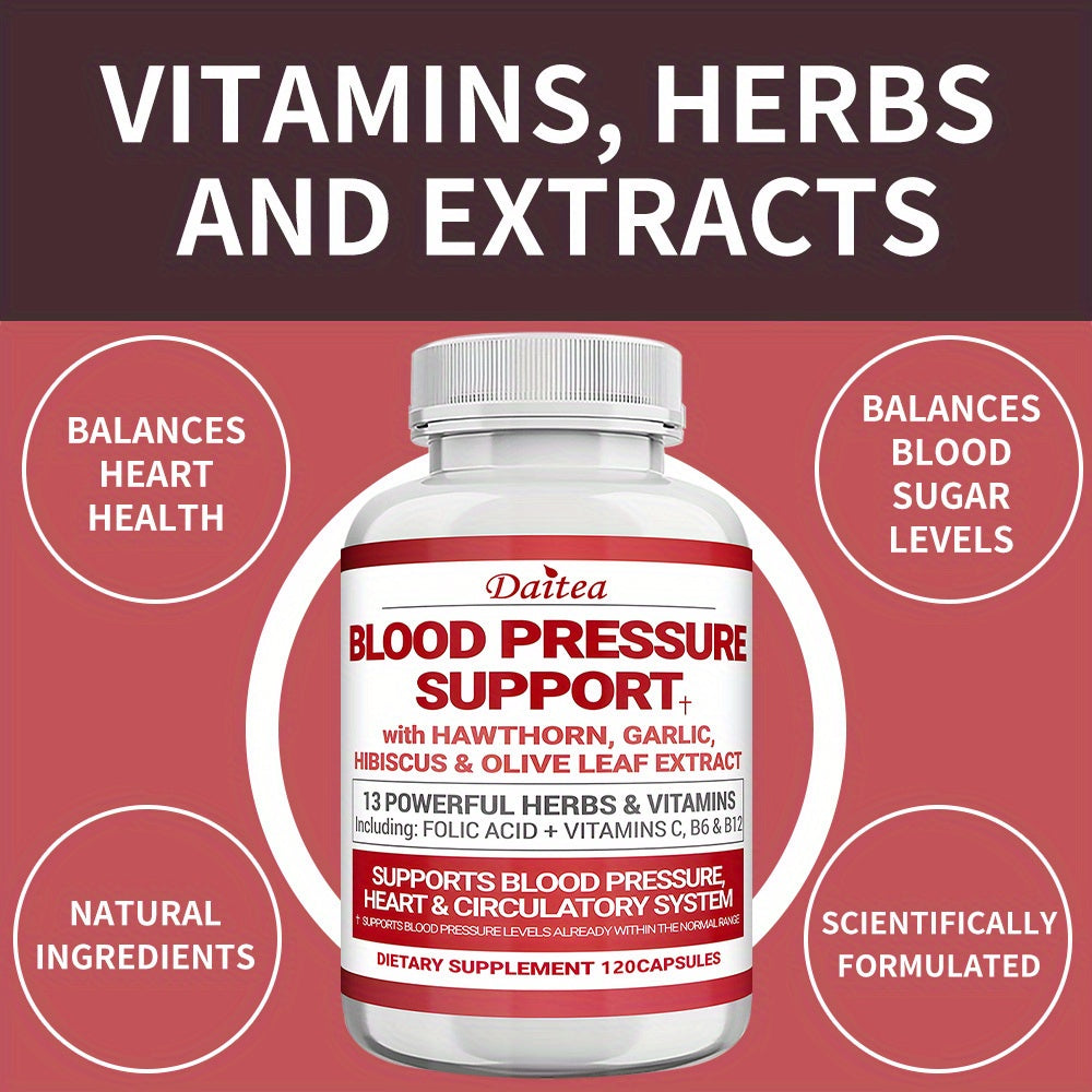 Blood Pressure Support - with Vitamins C, B6 & B12 - Supports Blood Pressure, Heart & Circulatory System - 120