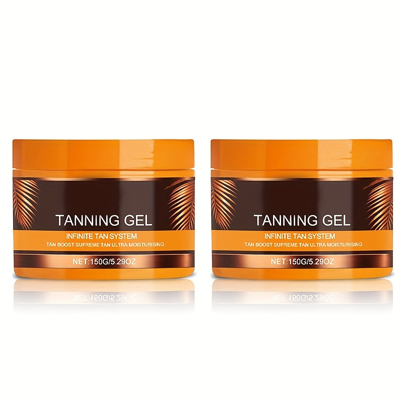 2pcs Dark-Colored Powerful Tanning Gel - Long-Lasting Moisturizing Sunless Tan with Carrot, Coconut & Walnut Oils, Calendula - Alcohol-Free Formula for All Light Beige Types, Rapid Color Development, Hydrating & Safe for Sens