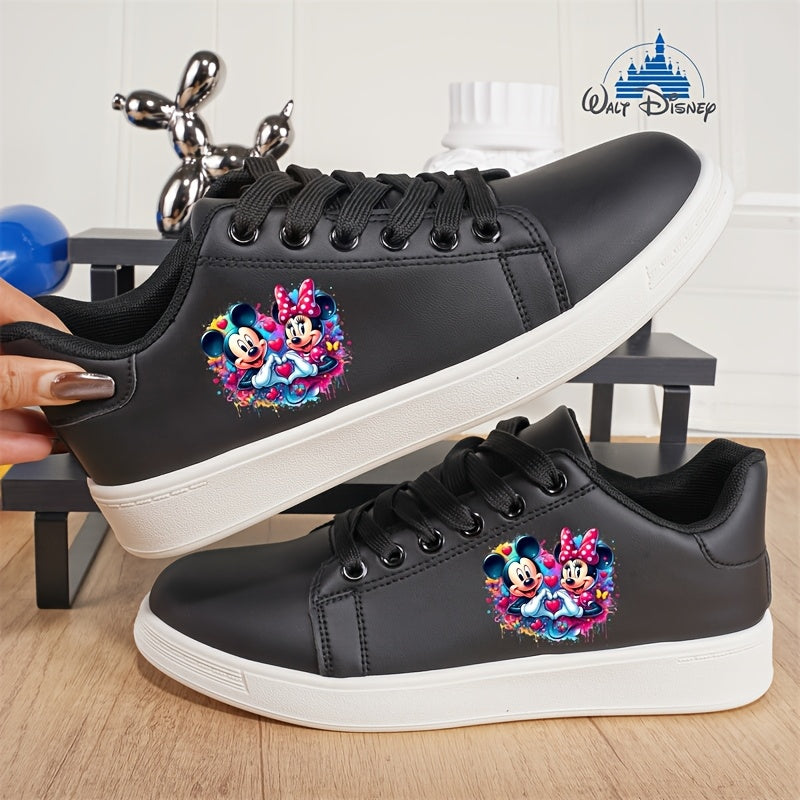 New Disney Mickey Minnie Lover Trendy Cartoon Cute Pattern, Women's Solid Color 2D Print Sneakers, Men's Comfortable Low-Top Casual Shoes, Couples' Four Seasons Style, Lightweight Versatile Everyday Shoes, Best Gift for Sprin