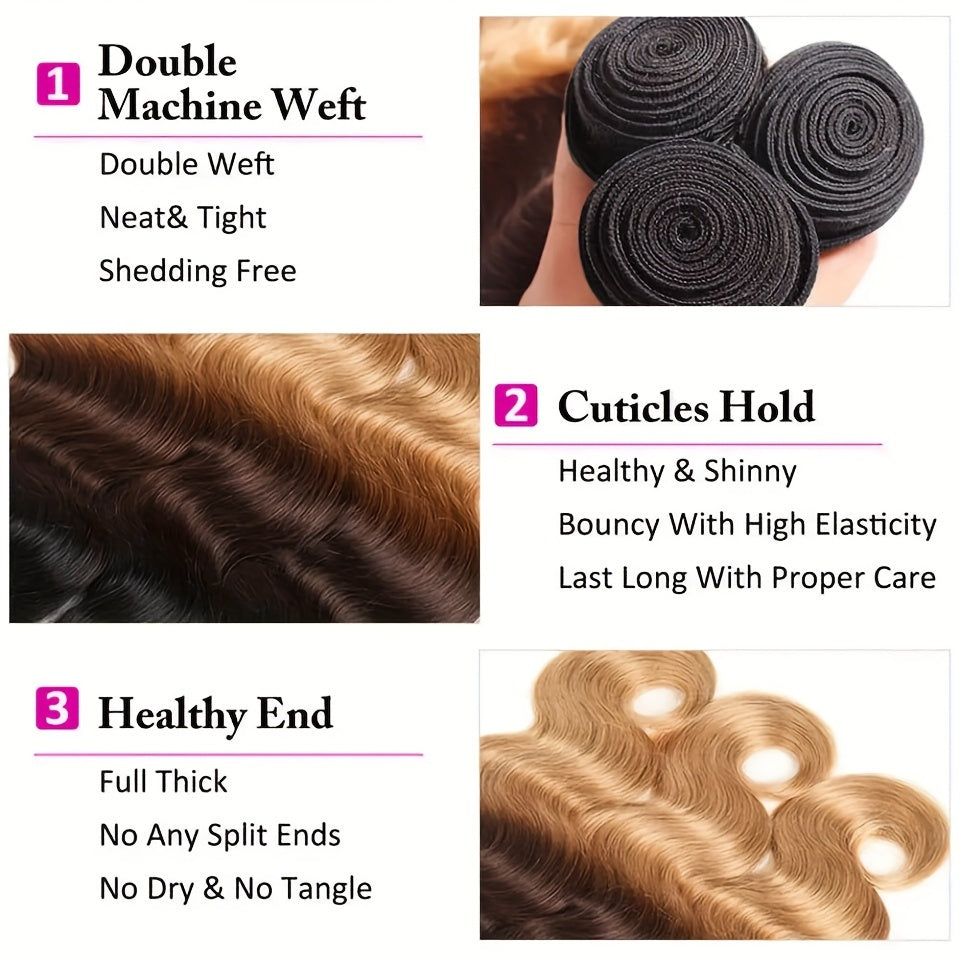 [Brazilian Hair] BLACKMOON HAIR 3pcs Brazilian Body Wave Human Hair Weave Bundles | 1B/4/27 Honey Blonde Human Hair Extensions Remy Ombre Colored Hair 100% Human Hair