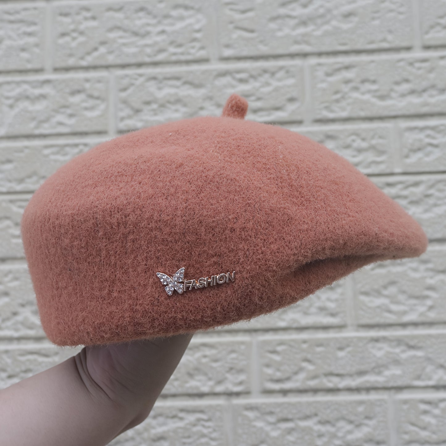 1pc Women's Rich Red Wool Beret Hat with Rhinestone Butterfly & Letter Embellishments - 3D Structured Painter-Style Wedding & Special Occasion Accessory, Breathable Non-Stretch Fit, Stylish Letter Motif, Decorative Elements