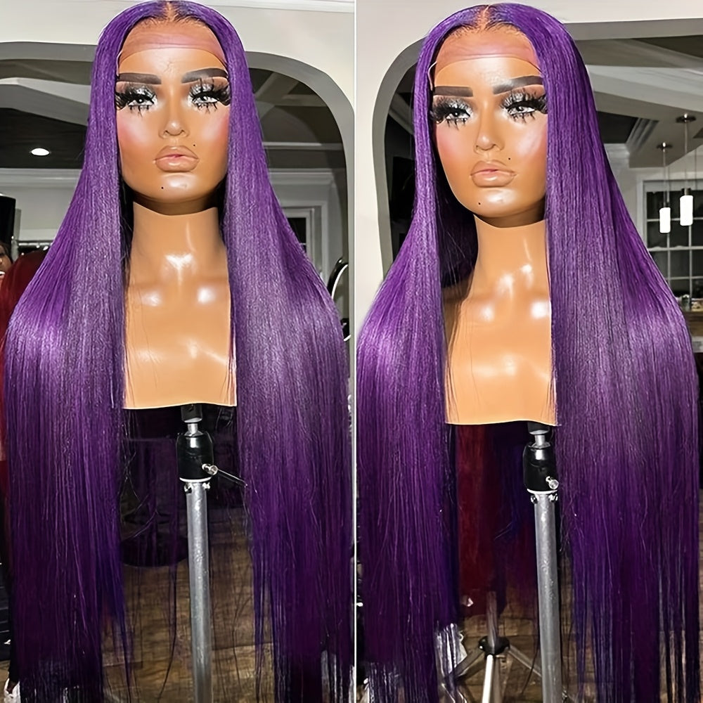 26 Inch Dark Purple Lace Front Wigs for Women Pre Plucked Hair Line Free Parting Heat Resistant Long Straight Soft Wig Glueless Hair Replacement Wigs for Party Daily Use 180% Density