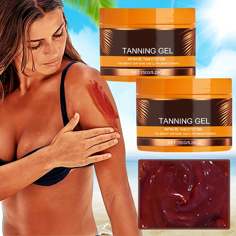 2pcs Dark-Colored Powerful Tanning Gel - Long-Lasting Moisturizing Sunless Tan with Carrot, Coconut & Walnut Oils, Calendula - Alcohol-Free Formula for All Light Beige Types, Rapid Color Development, Hydrating & Safe for Sens