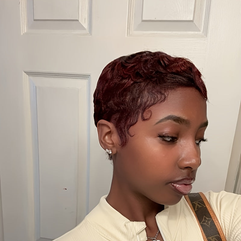 Women's Brazilian Human Hair Pixie Cut Wig - Honey Blonde (Light Brown to Blonde Highlights), Natural Look & Feel, High Volume & Density 150% Straight Hair with Bangs, Rose Net Cap for Secure Fit - Light Brown to Blonde Highl