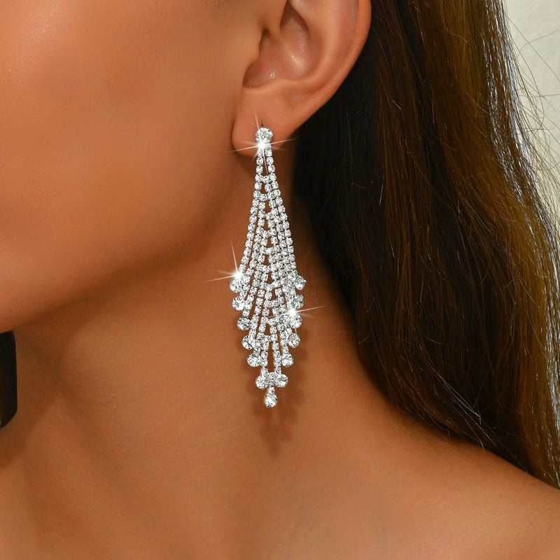Women' Long Rhombus/ Earrings with Tassels - K Plated Sparkling Retro- Dangle Earrings Suitable for Daily Wear & Party Accessories, Year-Round Elegant Statement