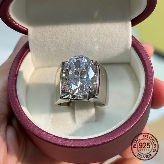 Chunky Vintage Bezel Set Oval 925 Sterling Silvery Rings for Women Simple Classic Engagement Ring Banquet Jewelry