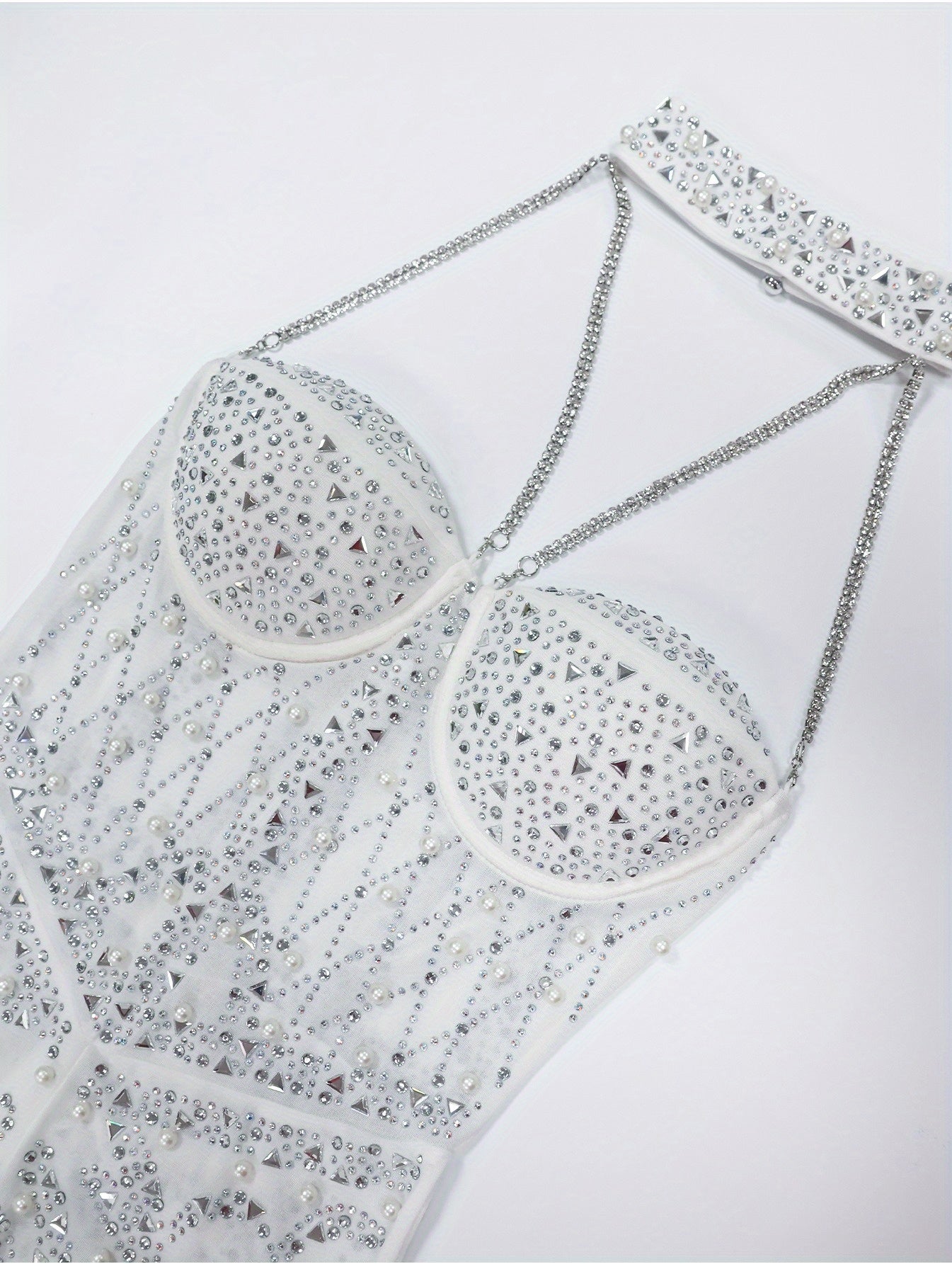 Sexy Rhinestone-Embellished Backless Mesh Mini Dress with Fluffy White Trim - Perfect for Night Out, Clubbing & Birthday Parties, Adult Women'S Fashion, Club Attire, Sweetheart Neckline, Sequin Embellishments