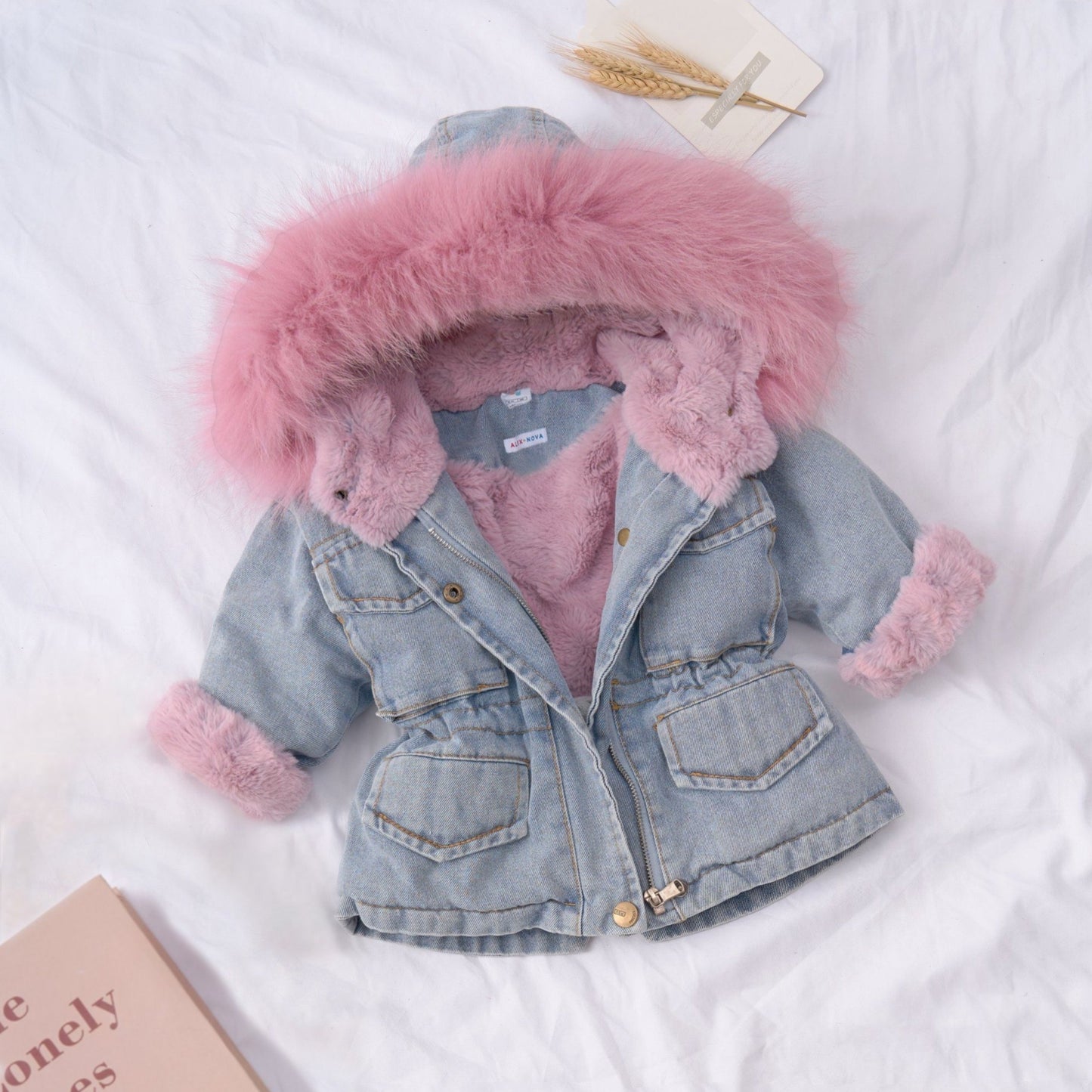 Holly Oversized Denim Fur Hooded Winter Coat Jacket