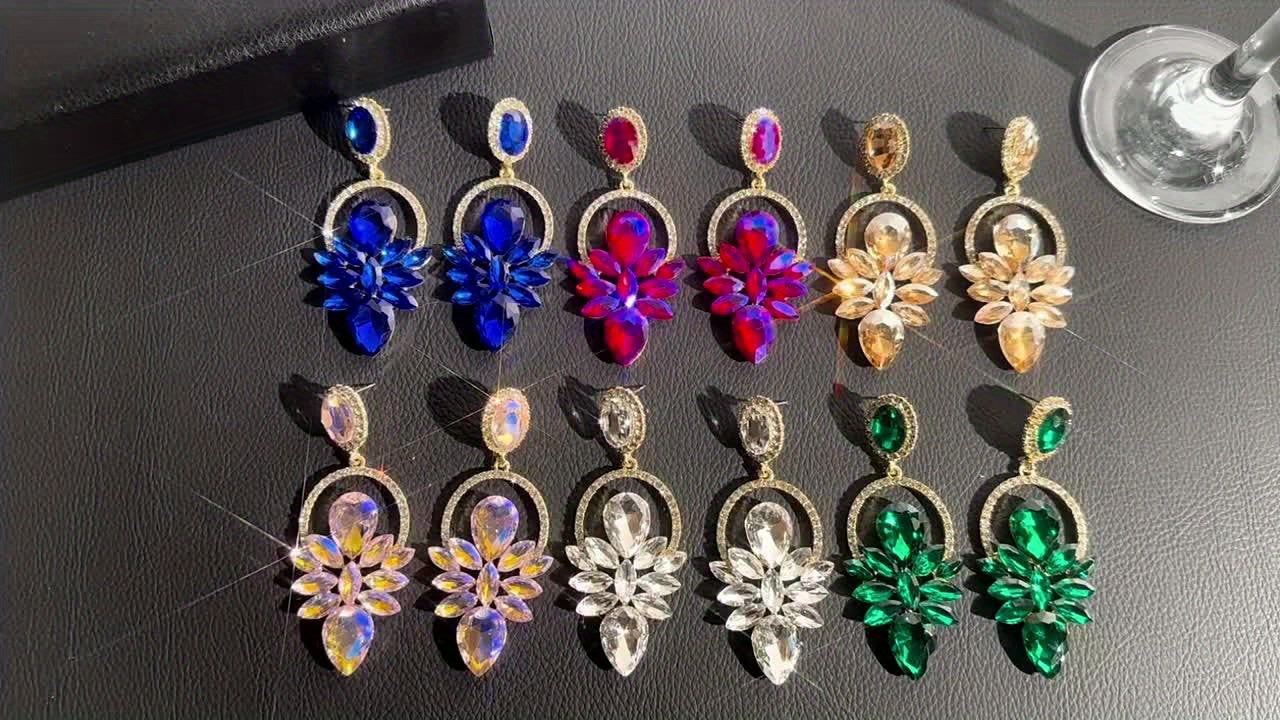 Luxurious And Fashionable Bling-Bling Party Earrings for Women, Featuring Colorful Glass And Rhinestones, with a Bold And Elegant Design