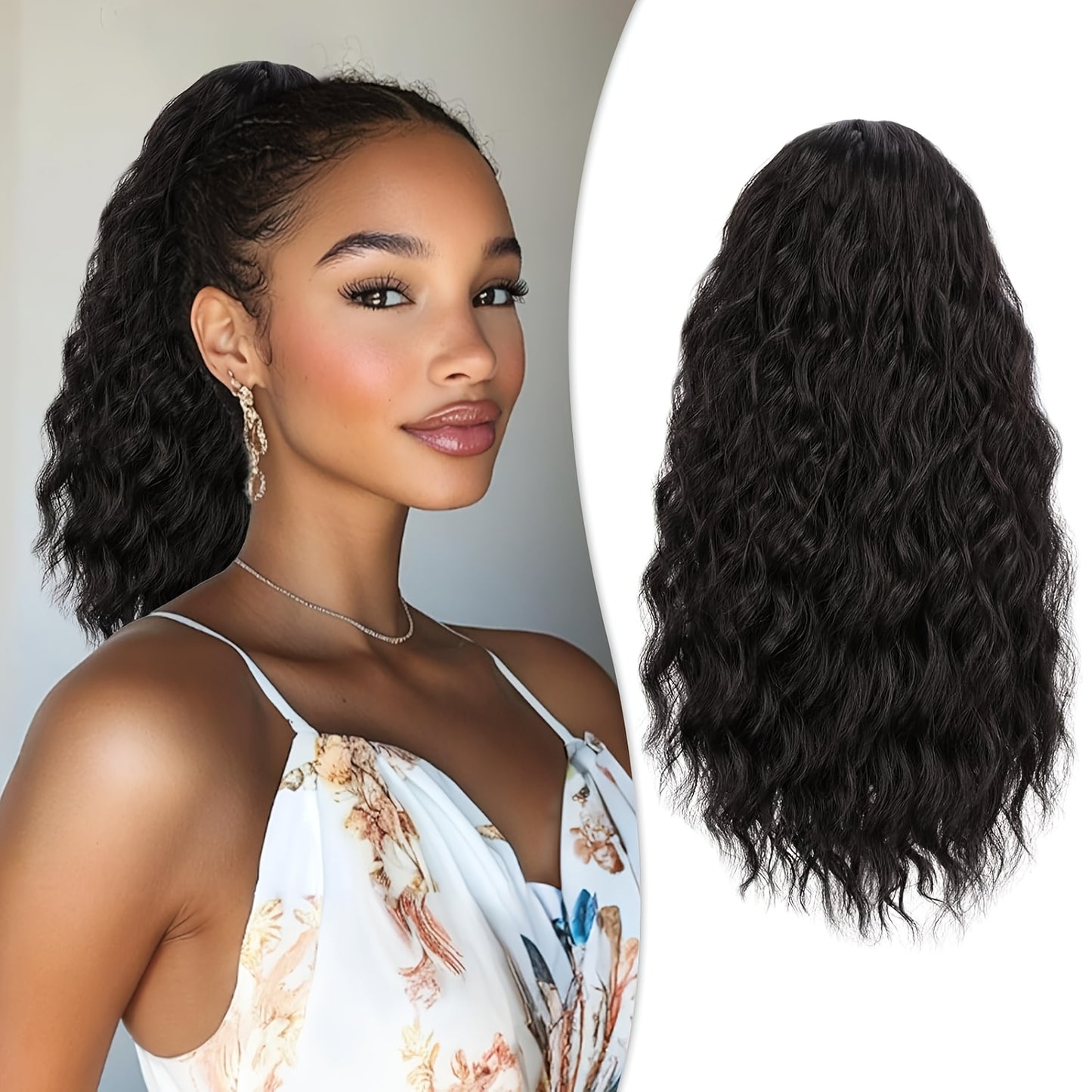 FESHFEN Female Wavy African Ponytail Extension With Rope, 16/20inch African Curly Hair, A Very Convenient Way To Lengthen CurlsIt Is Suitable For Going Out To Play, And The Use Scenarios Are Changeable