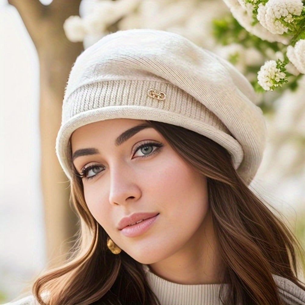 [Versatile Machine Washable Beret] 1pc Women'S Fashion Beret Cap - 100% Polyester Knit, Lightweight, Comfortable Fit, Snap Closure, Machine Washable, Versatile for All Seasons, Ideal for Birthday Occasions