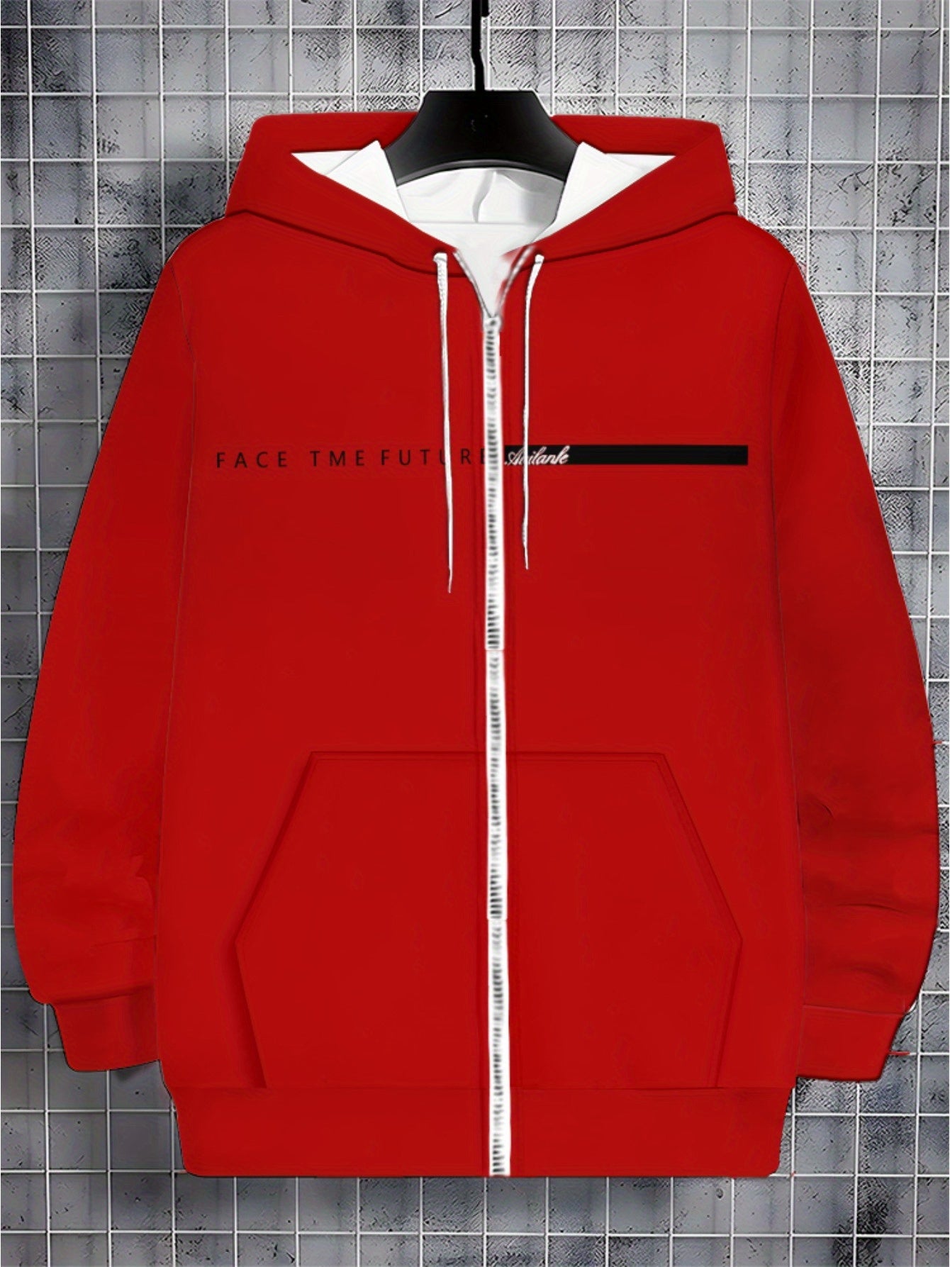 Men'S Red Polyester Hoodie with "FACE TIME" Print - Lightweight, Durable, and Stylish Design, Zip-Up Closure, Perfect for Sports, Travel, and Casual Wear in Various Seasons and Weather Conditions, Casual Wear Hoodie | Trendy
