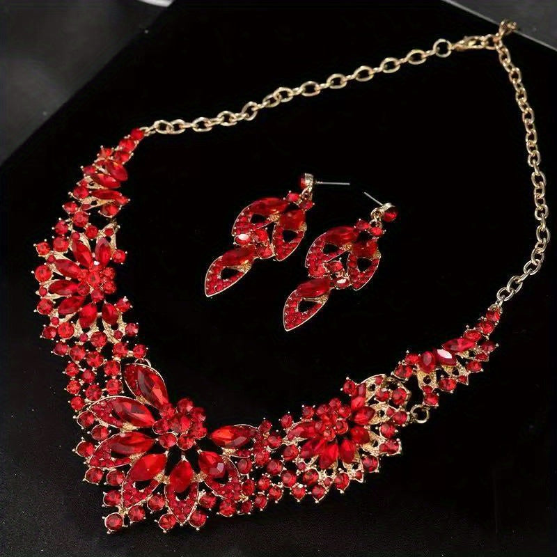 2pcs Bridal Wedding Dress Necklace Earrings Artificial Crystal Set Accessories Gifts Dinner Party