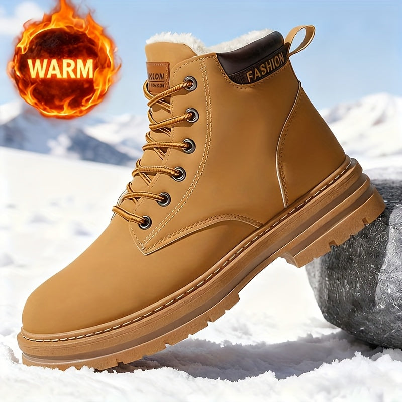1 Pair of Men's Fashion Classic Versatile British Style Outdoor Snow Boots, High-Top Lace-Up Autumn/Winter Hiking Workboot, Suitable for Casual Travel and Gifts (Birthday & Christmas), Winter Sports