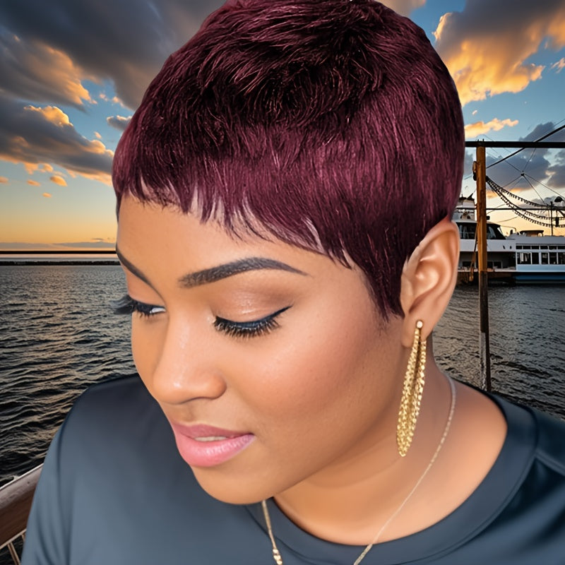 Short Pixie Cut Wigs Human Hair Glueless - Looking Full Hair Density 150% with Curly Wave Texture, No Adhesive Needed for Instant Volume, Machine-Made Wig for Sensitive Scalp - Women ( Net)