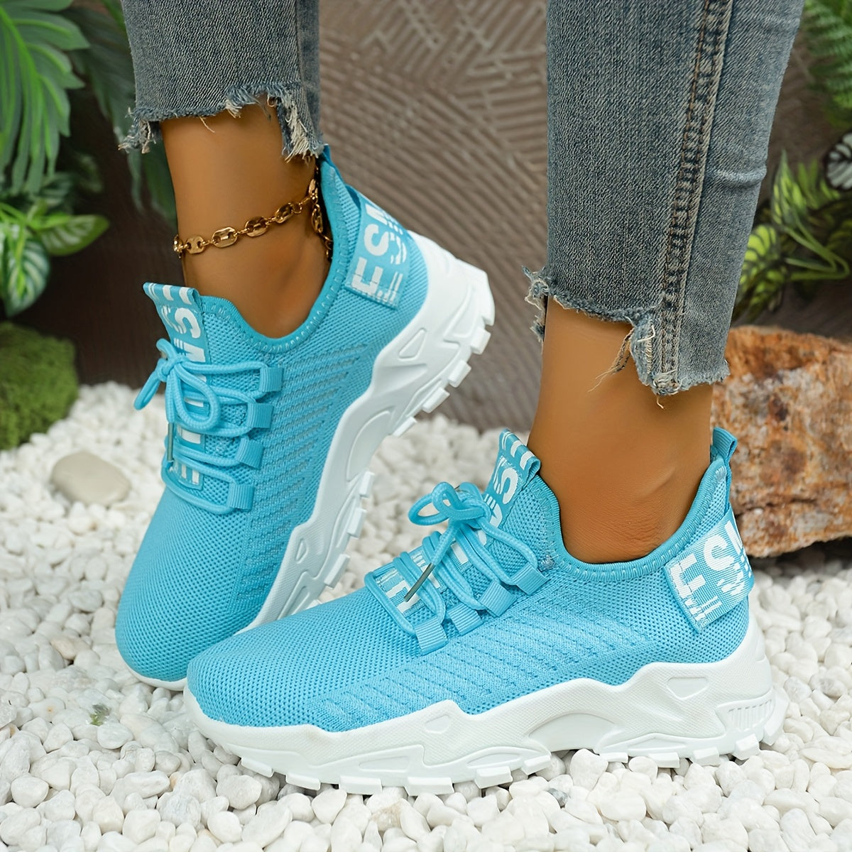 Women's Casual Sneakers, Shock-Absorbing Breathable Running Shoes, Knitted Lace-Up Women's Shoes, Suitable for Daily Commuting, Running, Travel, and Shopping