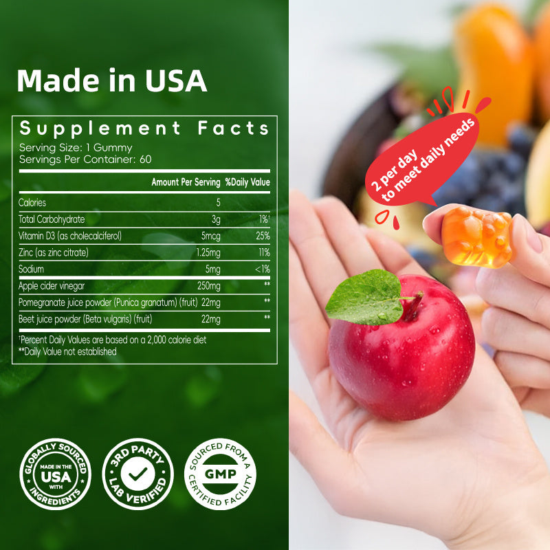 Healthharbor Apple Cider Vinegar & Beet Root Gummies – Digestive Support, Antioxidant Boost, & Healthy Aging – Vegan & Gluten-Free (120 Gummies)