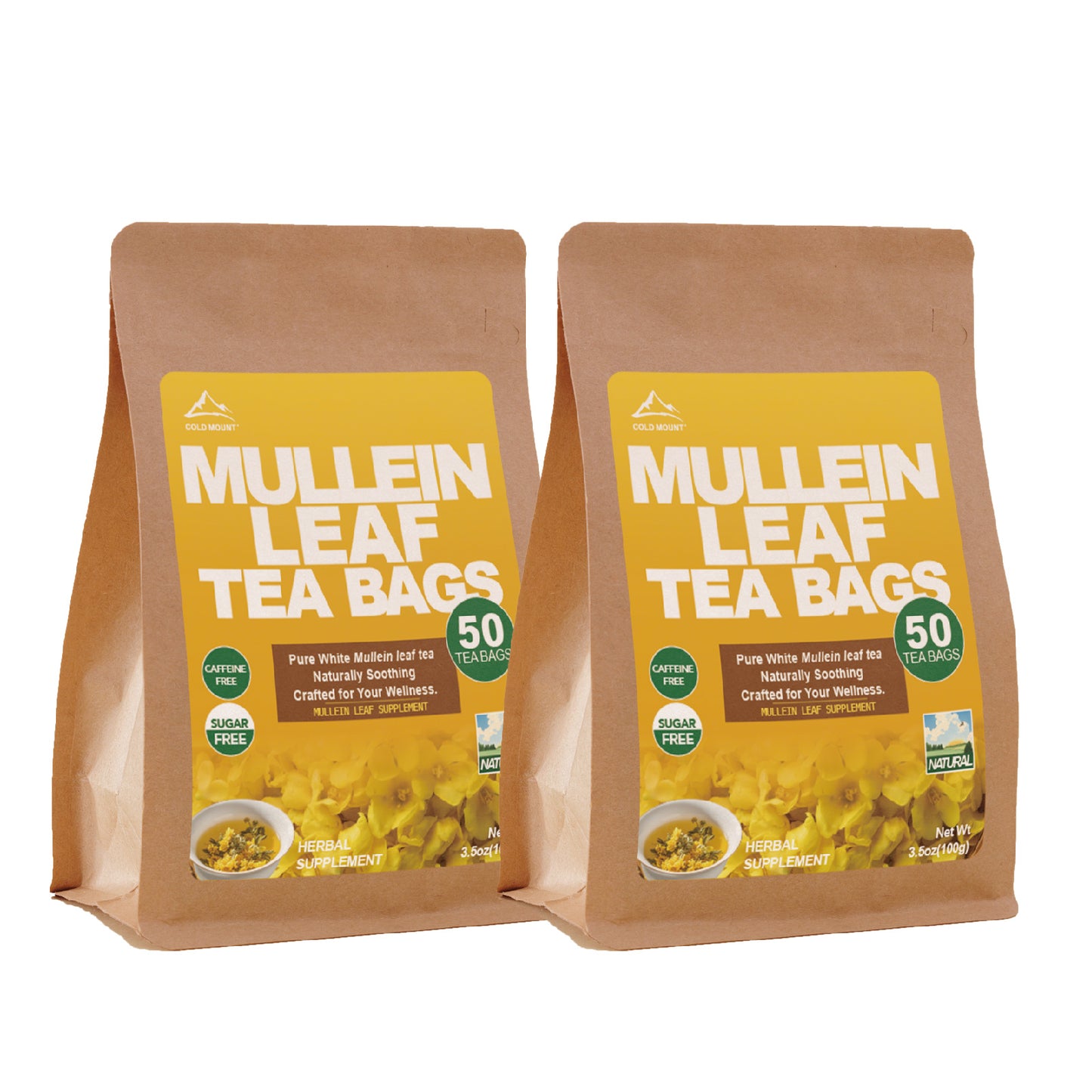 [Natural COLD MOUNT] Natural Herbal COLD MOUNT 50 Mullein Leaf Tea Bags | Caffeine-Free, Sugar-Free For Lung Cleansing & Breathing Health