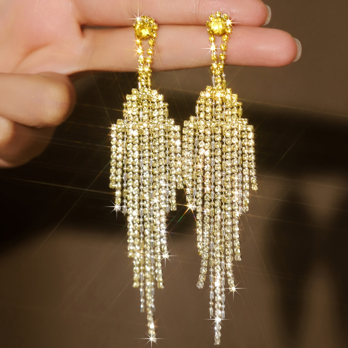 Women's Luxurious Rhinestone Chandelier Dangle Earrings with Multi-Layer Tassel & Iridescent - Elegant Chandeliers Suitable for Weddings, Parties, Year-Round Wear - Glamorous Accessories for Special Events & Daily Outfits