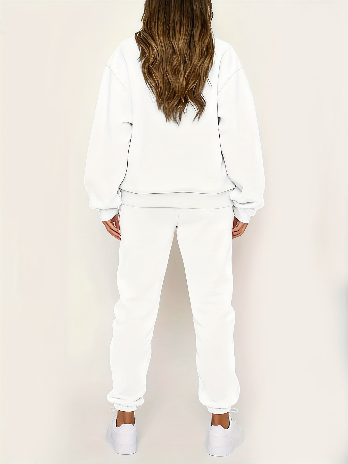 Bear Print Two Piece Set, Crew Neck Sweatshirt & Pants, Women's Clothing