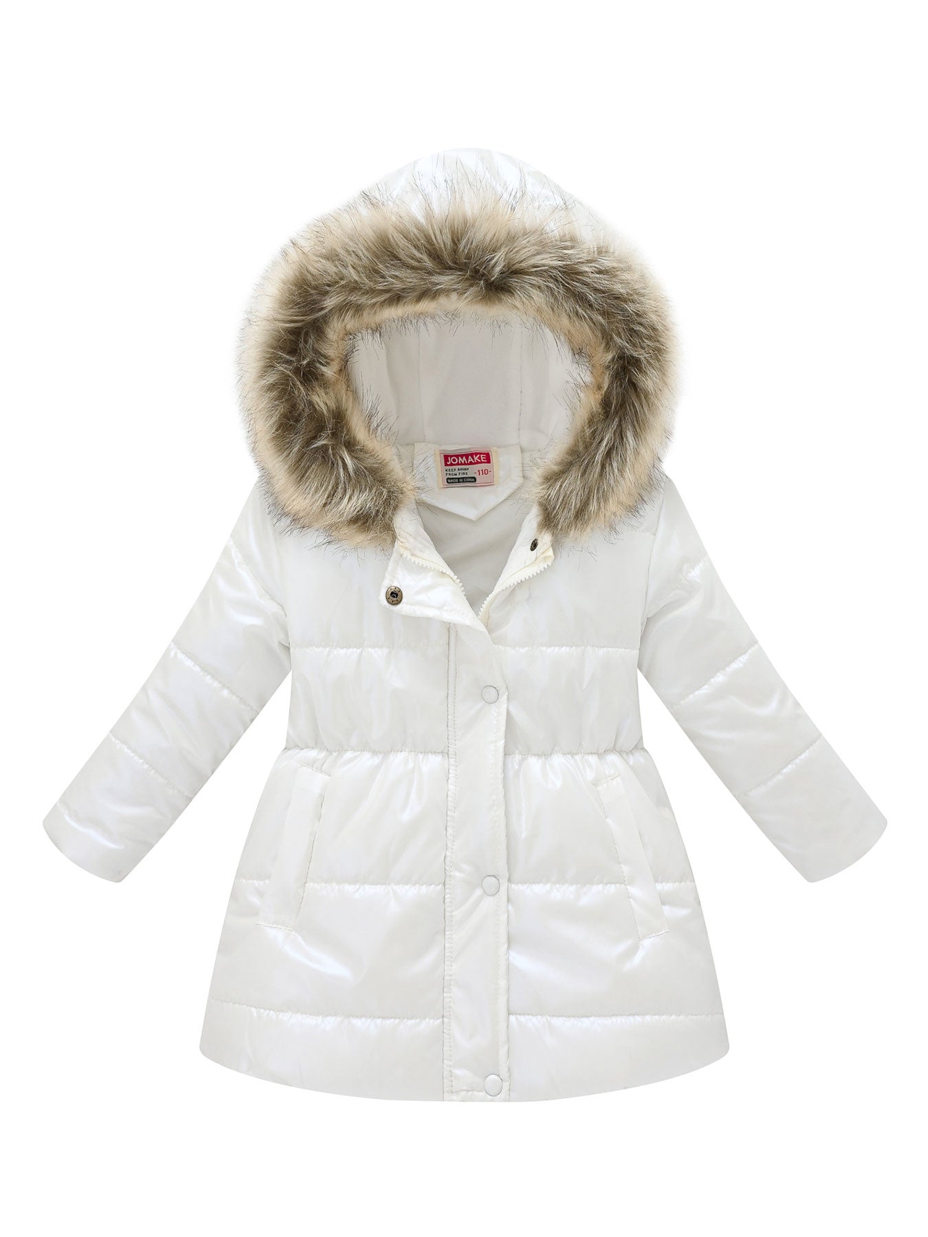 Girls' Multicolor Thickened Hooded Jacket | Mid-Length, Autumn & Winter Warm Windproof Outerwear, Suitable for Outdoor Camping and Daily Casual Style, with Pockets and Lining.