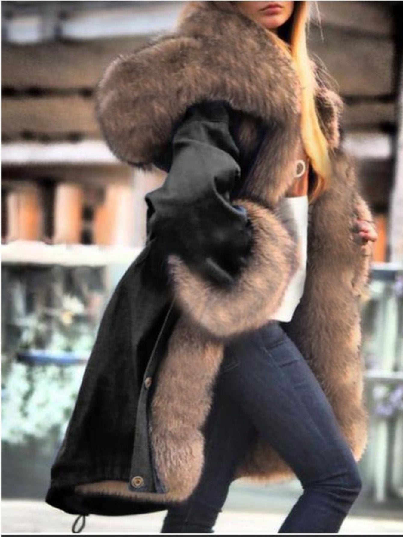 Plus Size, Large Size Women's Jacket - Fashion Casual Personality Elegant Avant-garde Vintage Avant-garde Autumn and Winter Temperament Commuter Street Trend Long Hair Collar Hooded Jacket