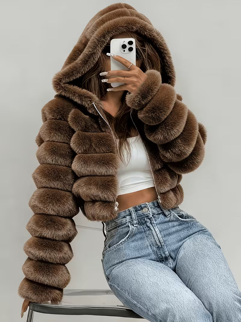 Plus Size Women's Elegant Faux Fur Coat