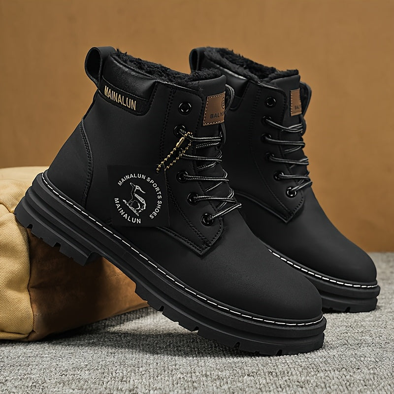 Men'S Winter High-Top Thermal Boots with Thick PVC Sole & Lace-Up Closure - Heavy-Duty All-Terrain Traction, Warm & Arch Support, Round Toe Design For Snow, Ice, Mud - Casual Outdoor Hiking Boots (brown) - Ideal For Cold Weat