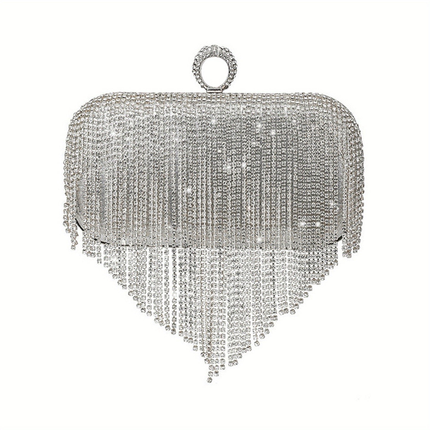 Female Evening Bag, Small Portable Rhinestone Tassels Handbag Purse Nice Gift for Women, Silvery/Golden/Black