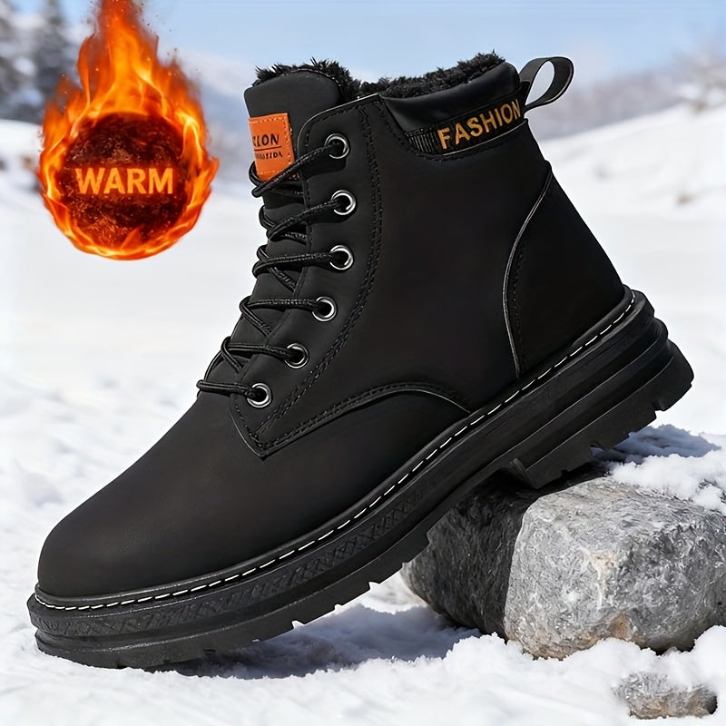 1 Pair of Men's Fashion Classic Versatile British Style Outdoor Snow Boots, High-Top Lace-Up Autumn/Winter Hiking Workboot, Suitable for Casual Travel and Gifts (Birthday & Christmas), Winter Sports