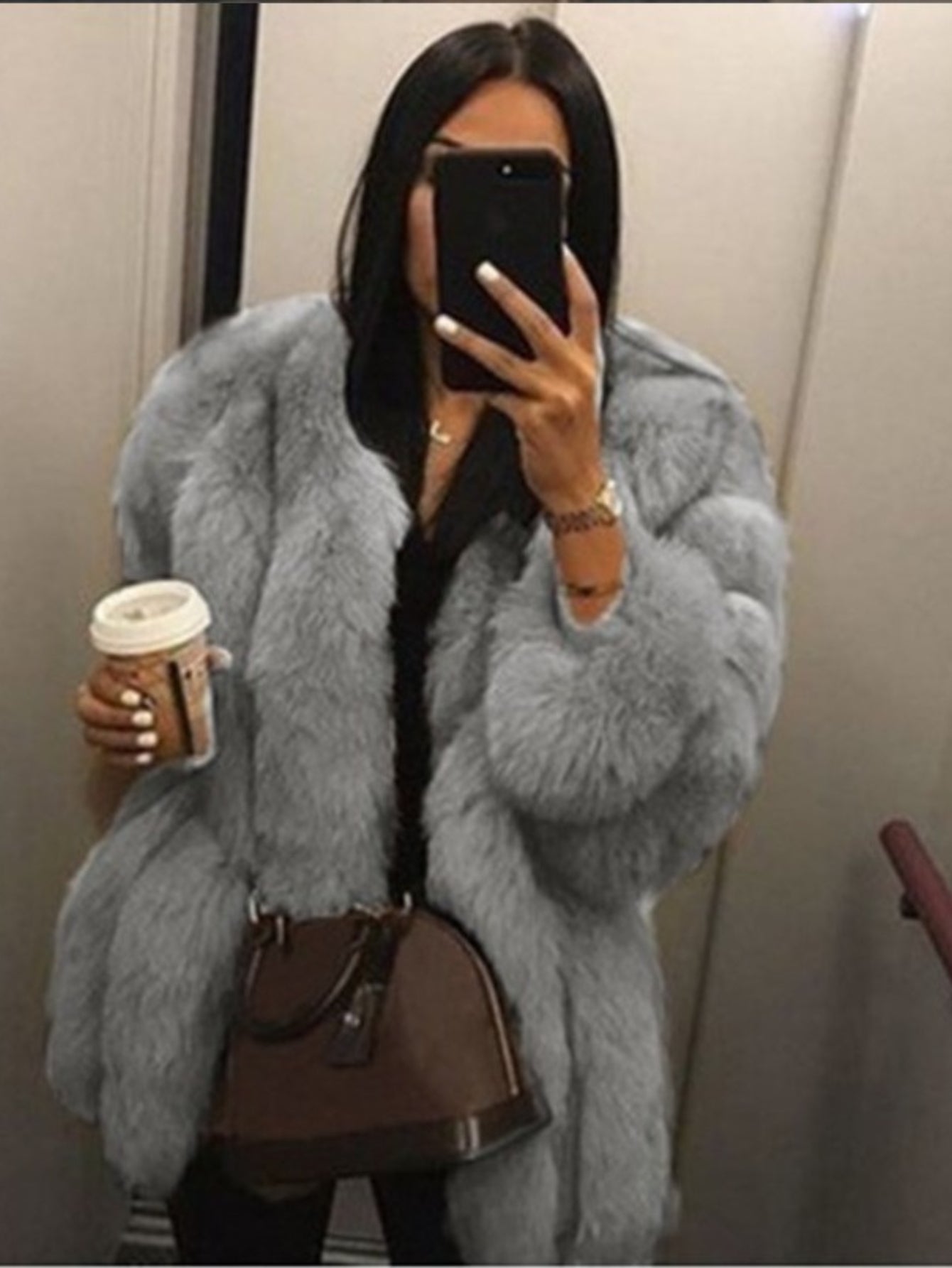 Plus Size - Plus Size, Women'S Large Size Elegant Imitation Fox Fur Coat - Plush Soft Long Winter Coat with Collar, Solid Color (/Brown/Tan) | Warm Winter Outerwear, Luxurious Fur Jacket for Fall & Winter | Durable & Easy-Car