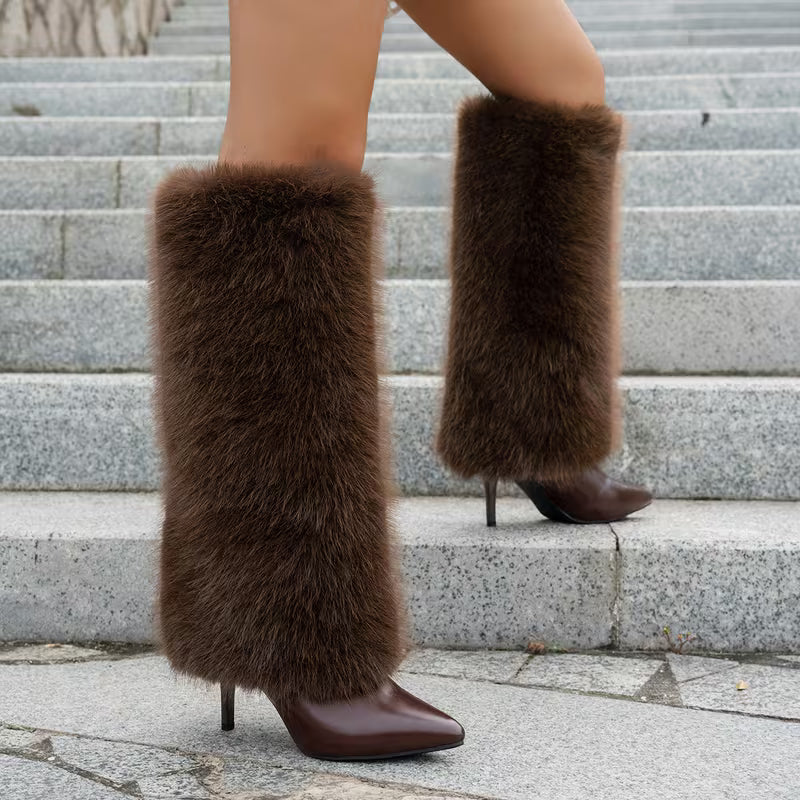 Women Winter Knee High Heeled Boots