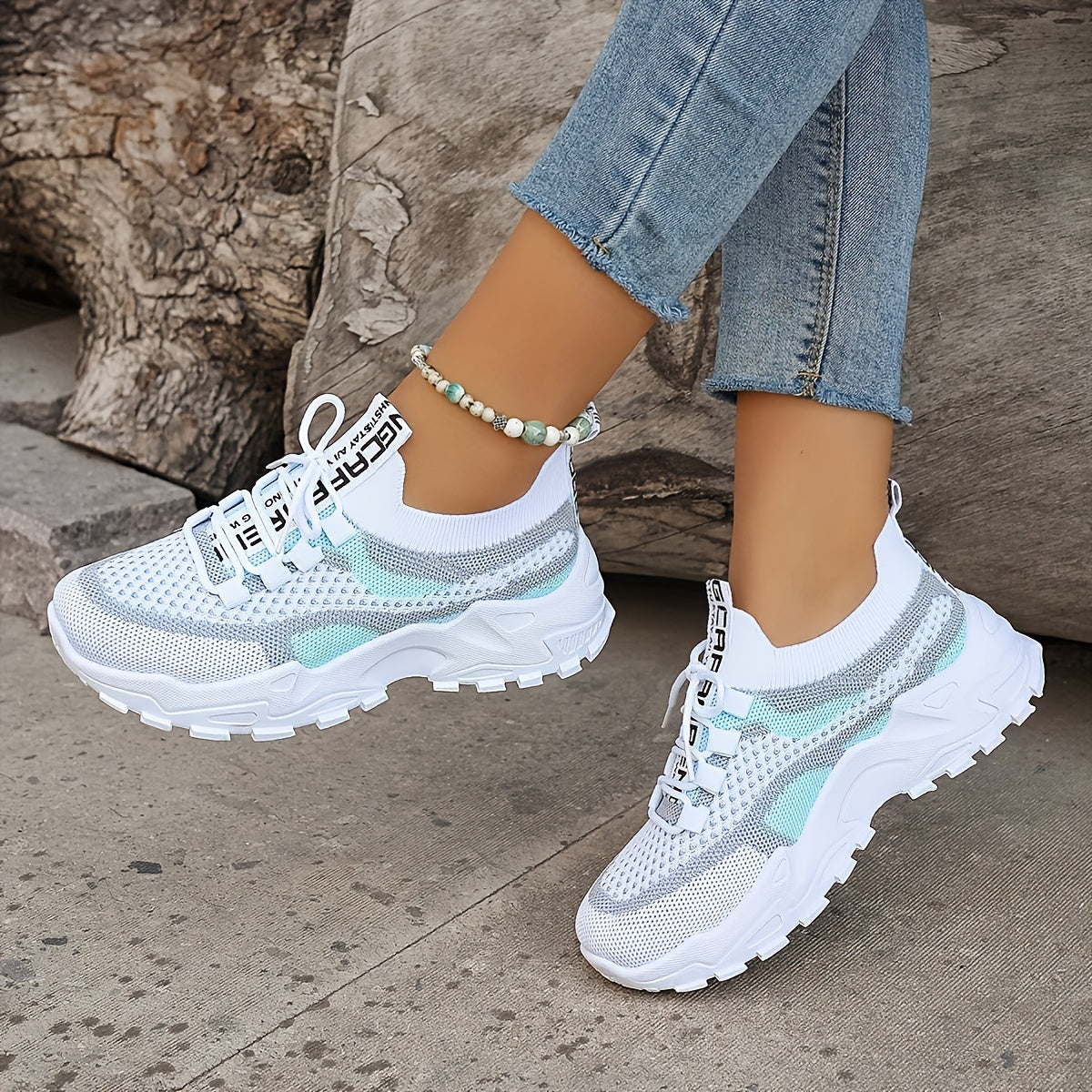 Women'S Stylish Knit Athletic Sneakers, Trendy Vibrant Low-cut Platform Walking Shoes, Airy Lightweight Comfortable Casual Footwear Extended Sizes