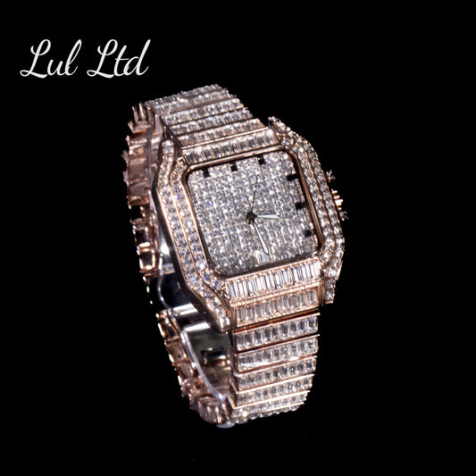 Luxury Hip Hop Square Watch Full Rhinestone Stage Performance Wristwatch, Geometric Glow-in-the-Dark Dress Watch for Christmas Thanksgiving Valentine's Gifts