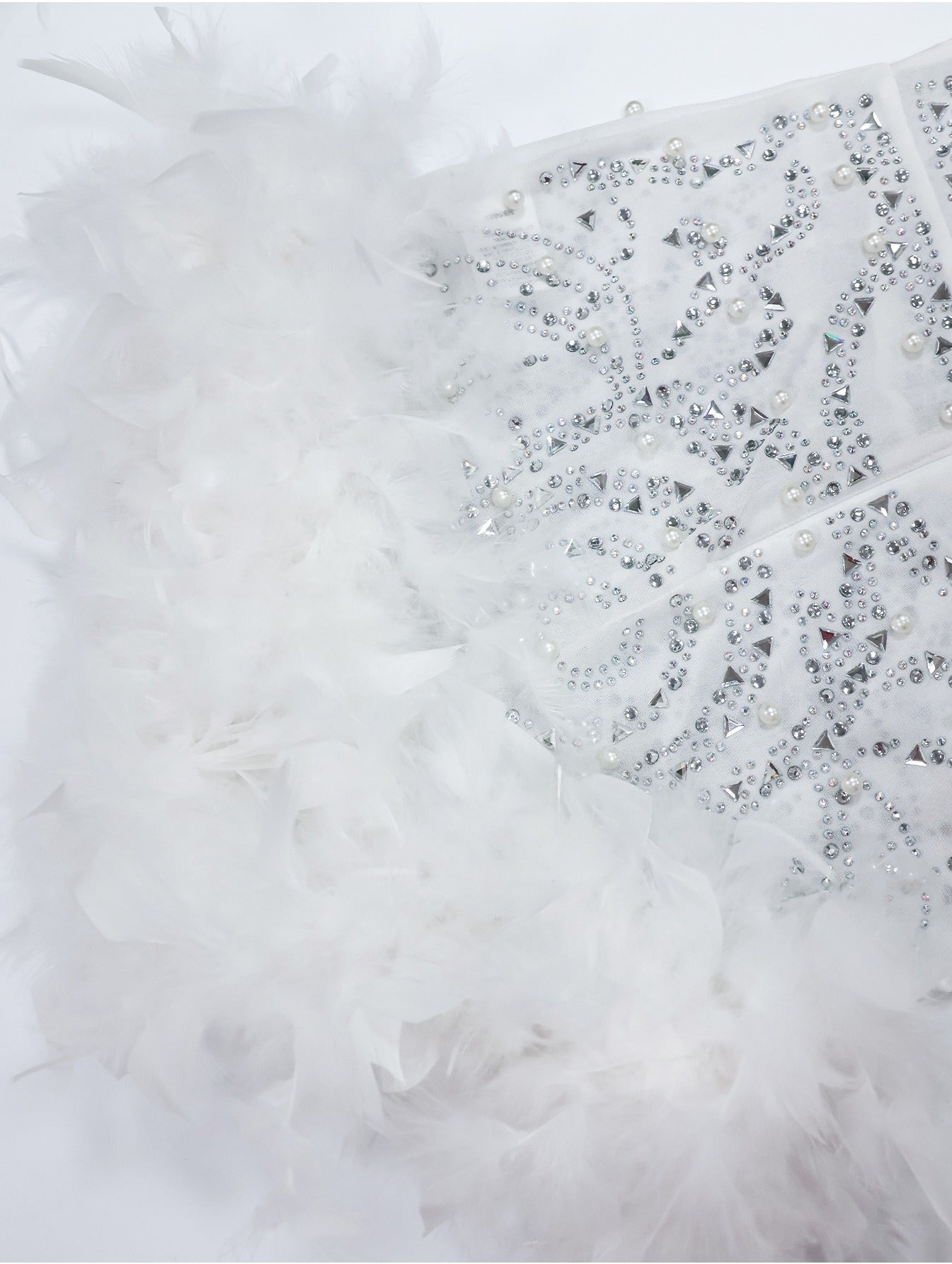 Sexy Rhinestone-Embellished Backless Mesh Mini Dress with Fluffy White Trim - Perfect for Night Out, Clubbing & Birthday Parties, Adult Women'S Fashion, Club Attire, Sweetheart Neckline, Sequin Embellishments