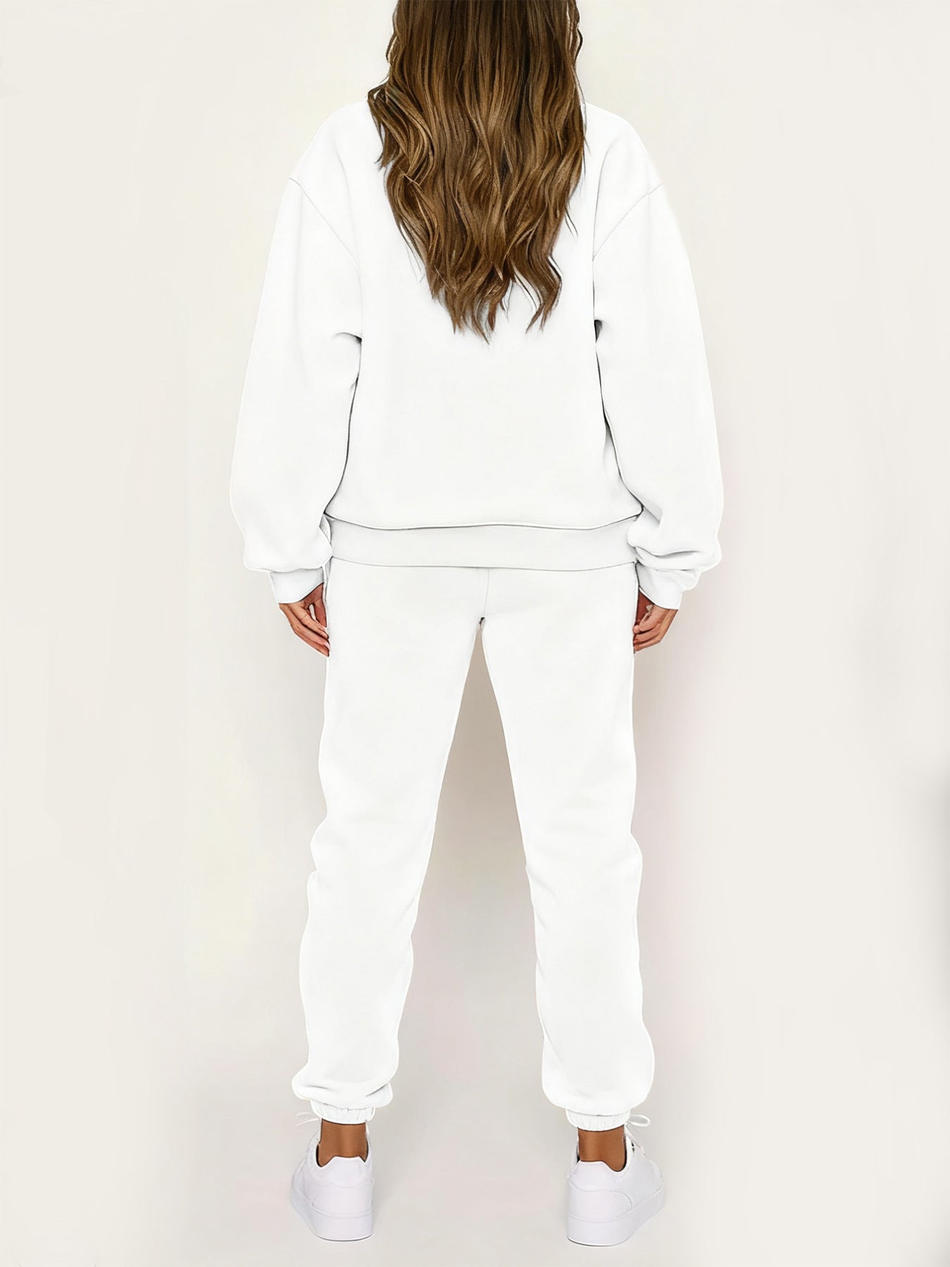 Women'S Casual Crew Neck Sweatshirt & Pants Set - with Crown Print, Fleece-Lined, All-Season Comfort, Casual Attire, Casual Wear, |crown Print Sweatshirt|fleece Lined Pants, Sweater Set