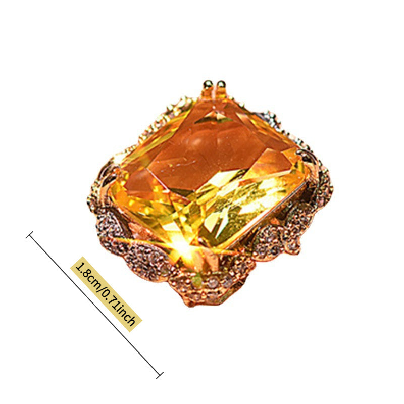 Exaggerated Inlaid Champagne Square Ring Artificial Ring