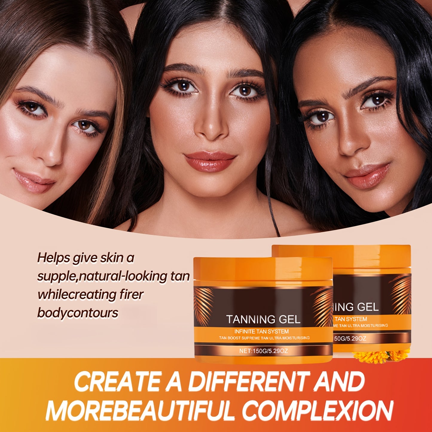 2pcs Dark-Colored Powerful Tanning Gel - Long-Lasting Moisturizing Sunless Tan with Carrot, Coconut & Walnut Oils, Calendula - Alcohol-Free Formula for All Light Beige Types, Rapid Color Development, Hydrating & Safe for Sens