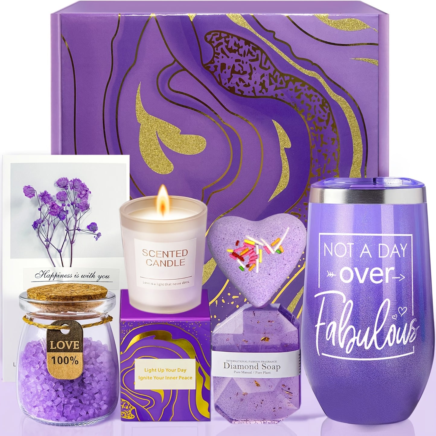 Mother'S Day Gift, Gifts For Women, Valentines Day Gift, Women Gifts For Christmas, Anniversary, Birthday Gifts For Women, Ideal Gifts For Her, Bath Care Gift Box Set - Including Cup, Bath Bombs, Bath Salts, Candles, Self Car