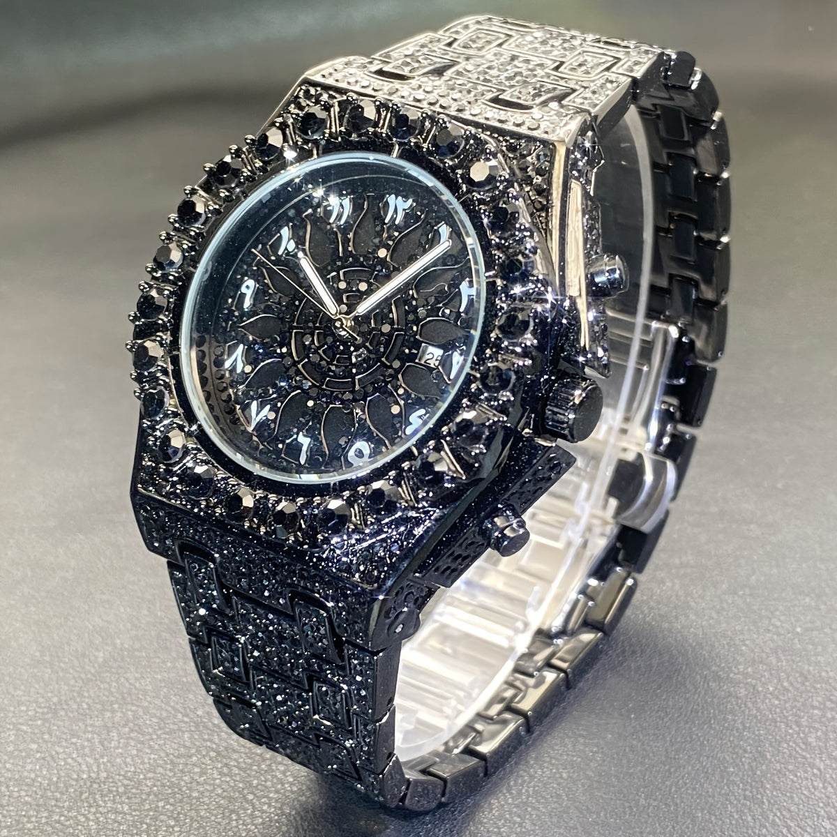 MISS FOX Luxury Rhinestone Quartz Watch for Men & Women - Hollow Double Layer Dial, Glow-in-the-Dark Hands, Alloy Case